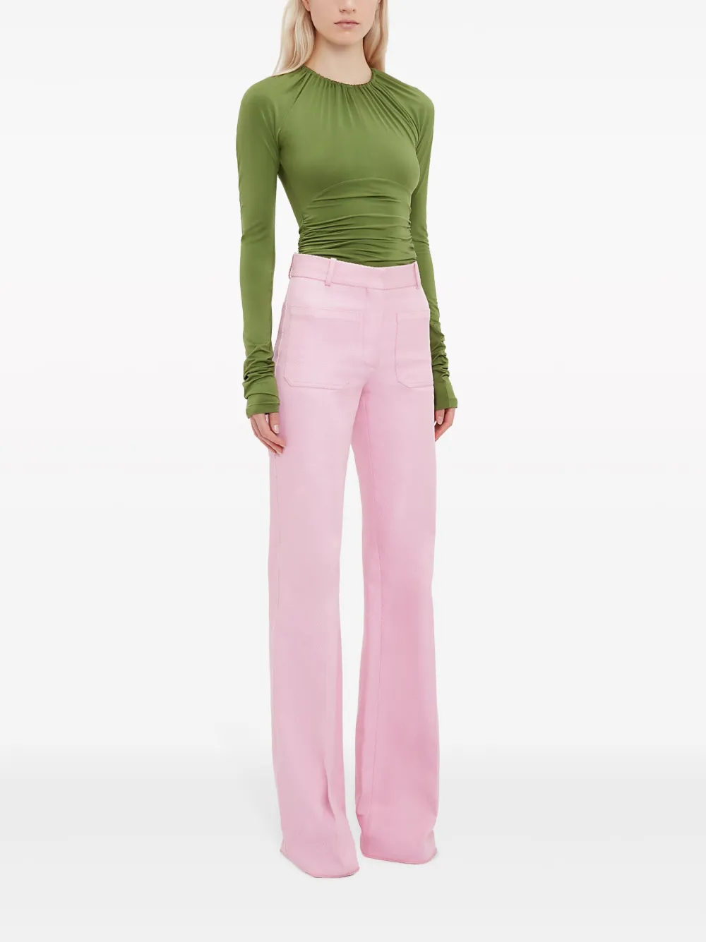 Shop Victoria Beckham Cotton Twill Wide-leg Trousers In Pink