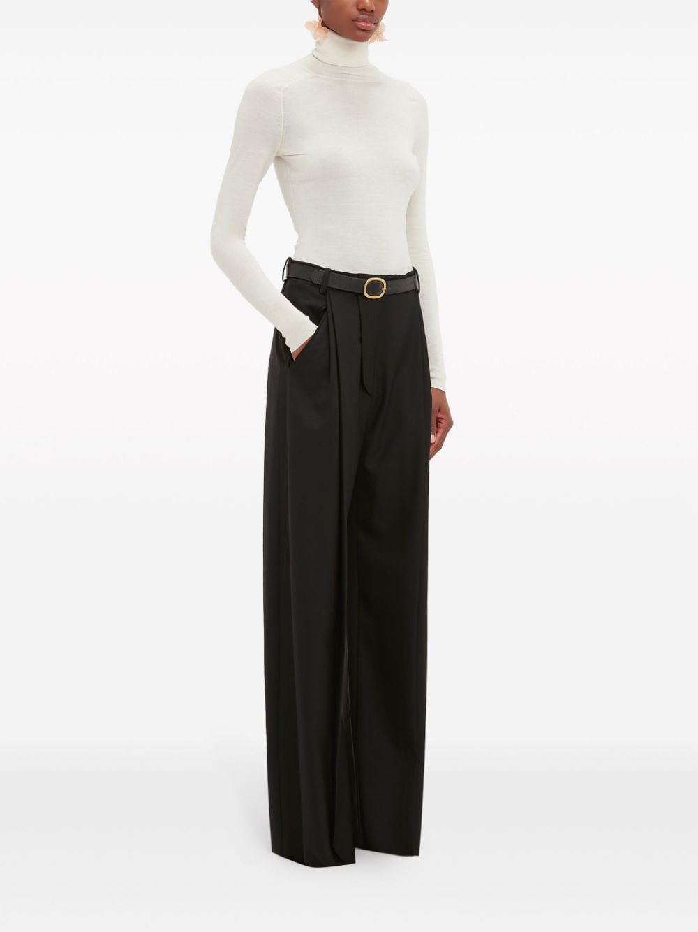 Shop Victoria Beckham Pleated Wide-leg Trousers In Black