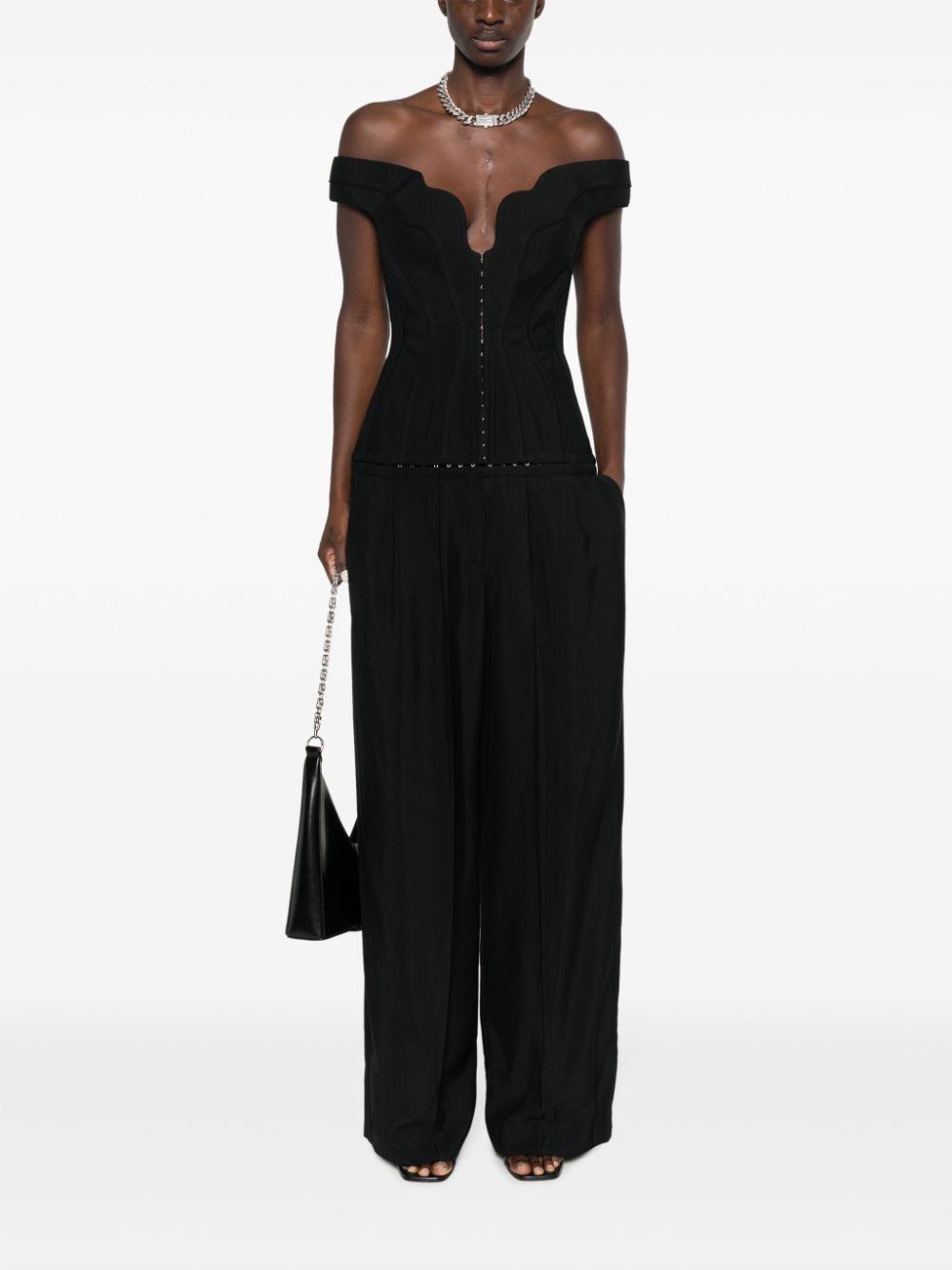 Mugler corset-sty;e wide-leg jumpsuit - Zwart