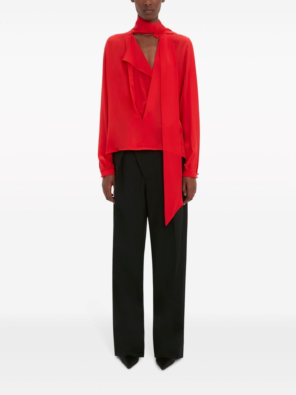 Shop Victoria Beckham Scarf-detail Silk Blouse In Red