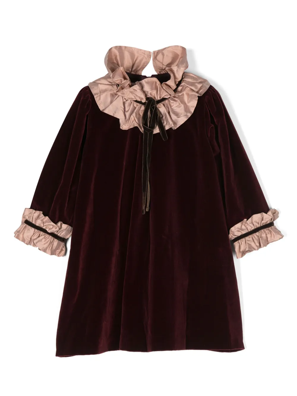 Jesurum Baby Kids' Ruffled-trim Velvet A-line Dress In Red