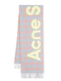 Acne Studios logo-patch checked wool scarf - Blue