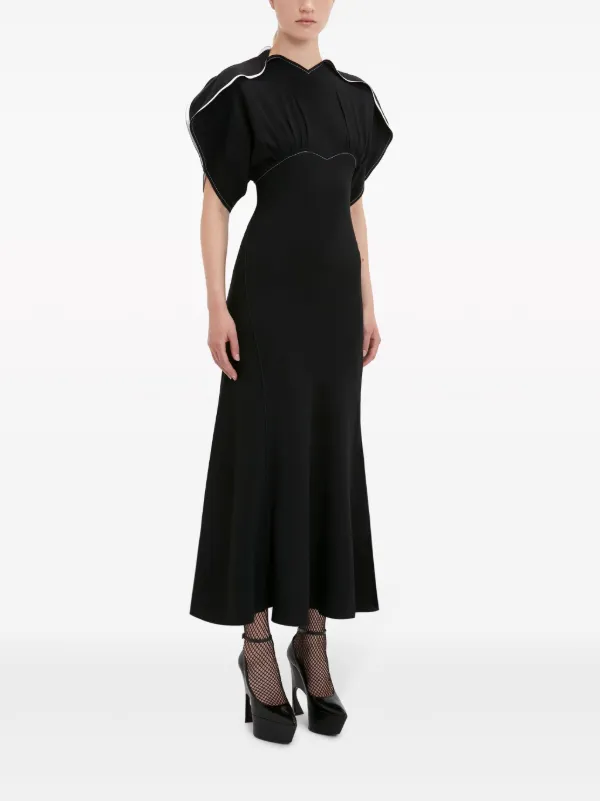 国内発| VICTORIA BECKHAM ドレープスリーブ ミディドレス 関税込＞Victoria Beckham*ケープスリーブ ドレープドレス