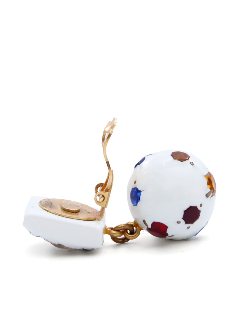 Pre-owned Chanel 1998 Soccer Ball Motif Clip-on Earrings In White