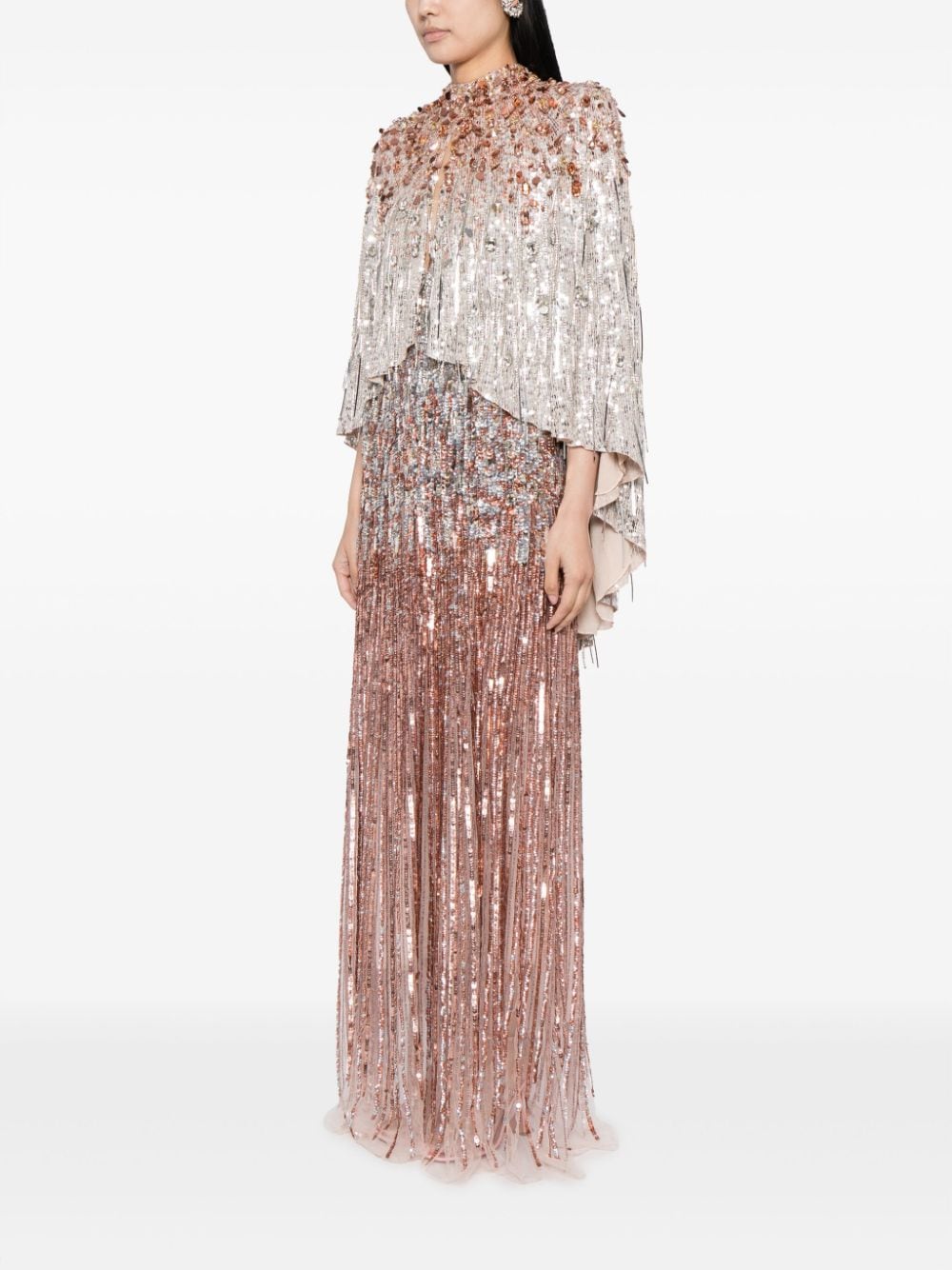 Shop Jenny Packham Rose Sequin-embellished Cape In Silver