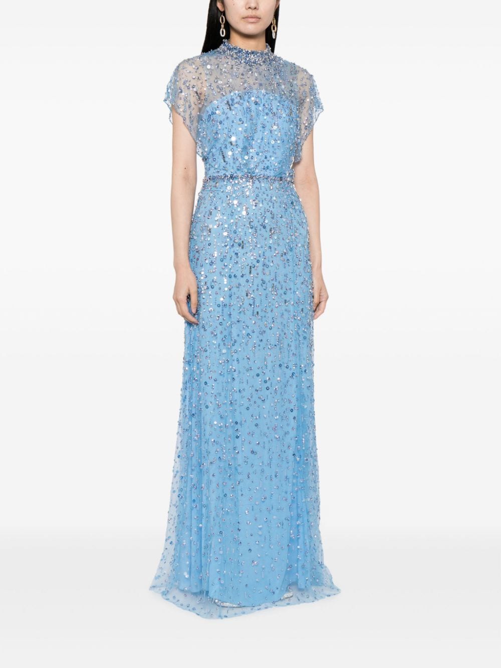 Shop Jenny Packham Crystal Drop Sequin-embellished Gown In Blue