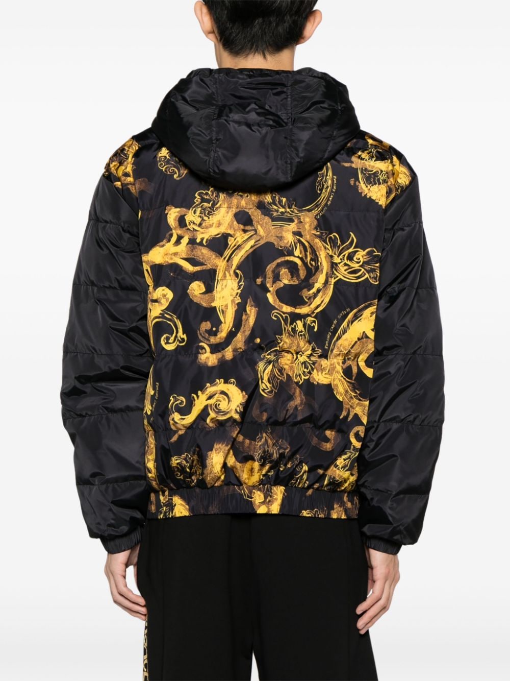 Shop Versace Jeans Couture Watercolour Couture Printed Puffer Jacket In Black