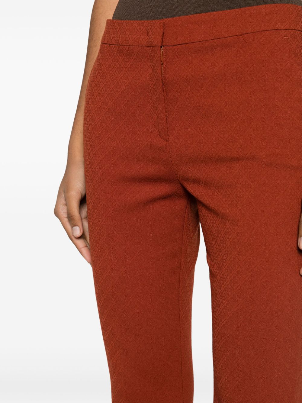 Shop Etro Wool-blend Jacquard Tapered Trousers In Orange