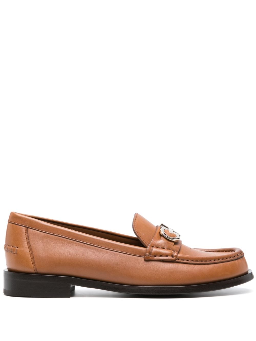 Ferragamo Gancini-buckle Leather Loafers In Brown