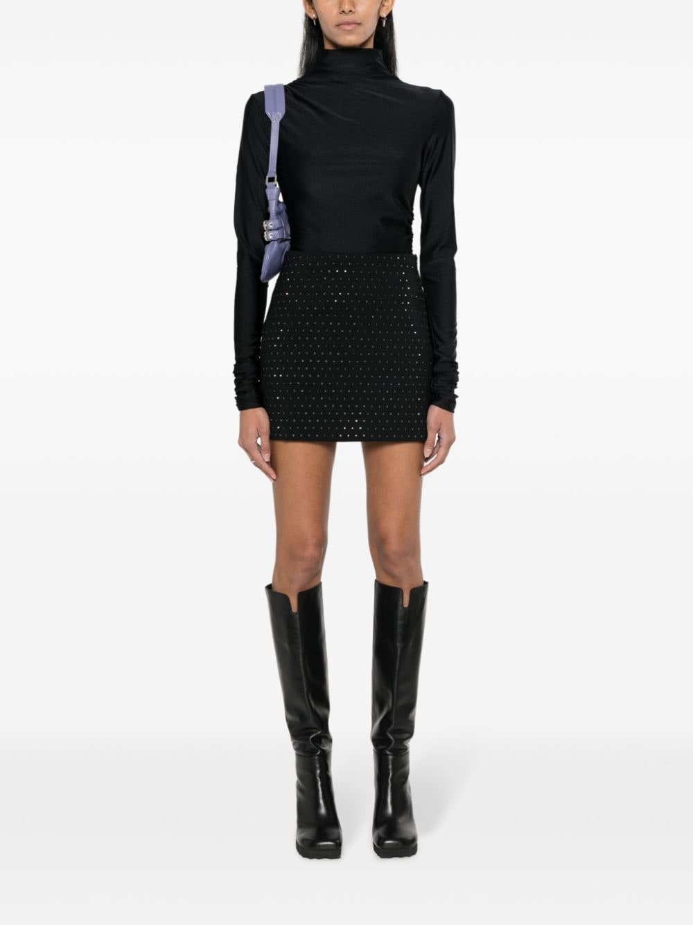 Shop The Andamane Rhinestone-embellished Zip-up Miniskirt In Black