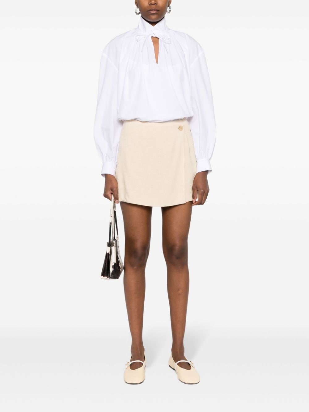 Shop Claudie Pierlot Wrap-design Textured Miniskirt In Nude