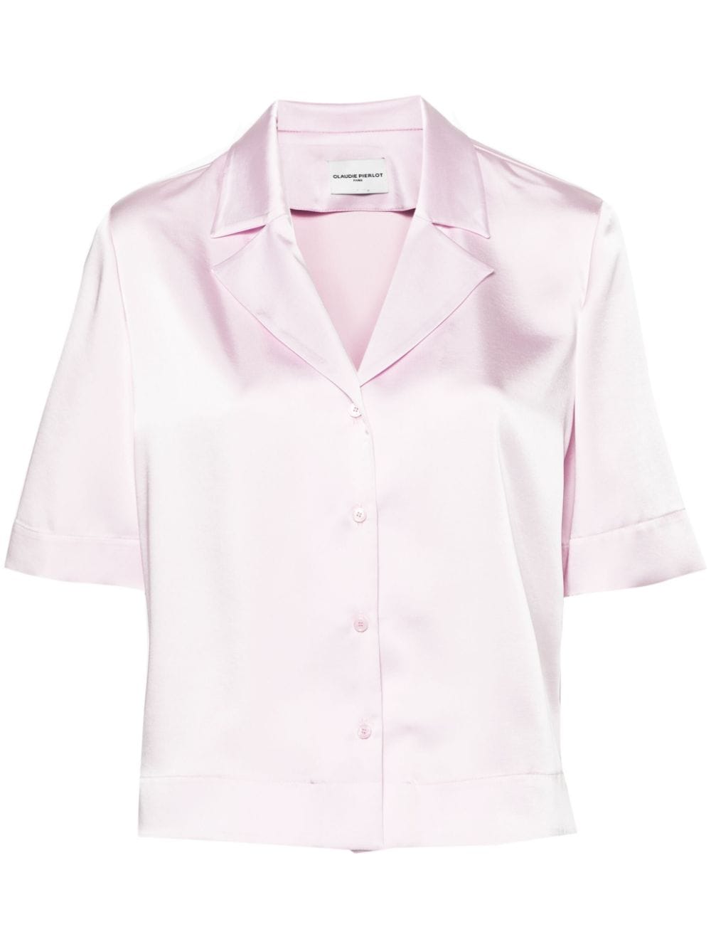 Claudie Pierlot Short-sleeve Satin-finish Shirt In 粉色