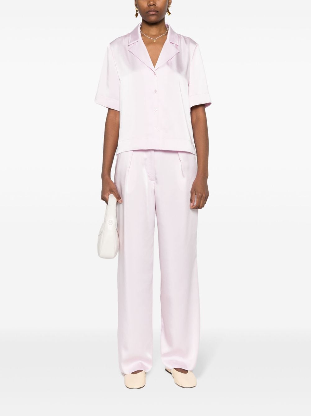 Shop Claudie Pierlot Short-sleeve Satin-finish Shirt In 粉色