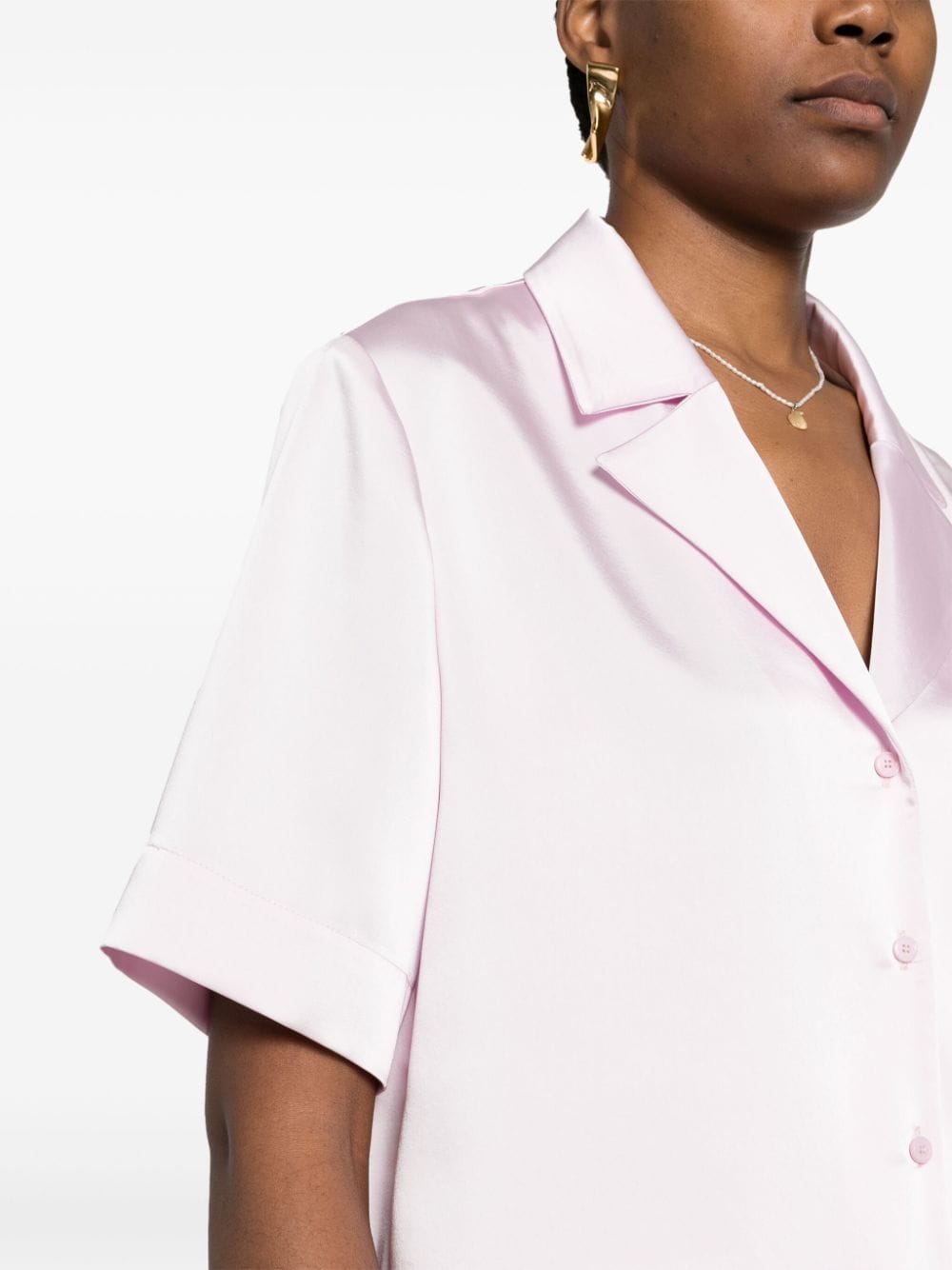 Shop Claudie Pierlot Short-sleeve Satin-finish Shirt In 粉色
