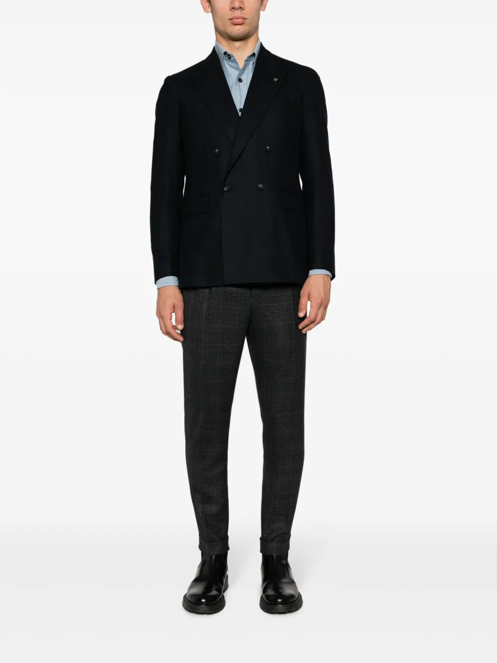 PT Torino plaid-check tapered wool trousers - Grijs