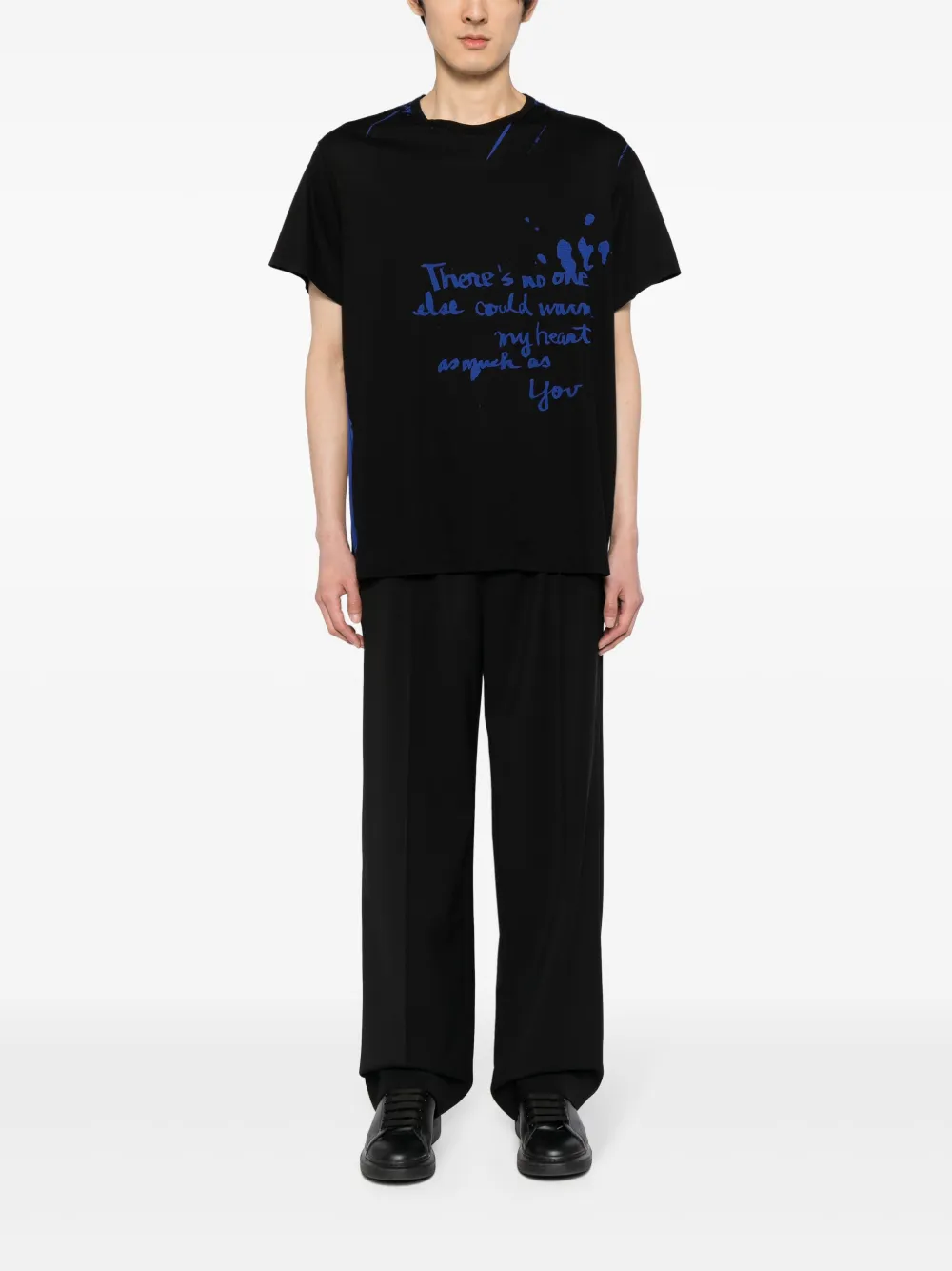 Shop Yohji Yamamoto Text-print Crew-neck T-shirt In Black