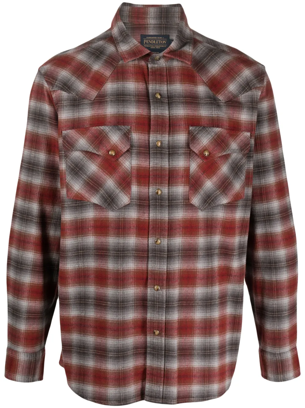 Pendleton Wyatt Plaid Cotton Shirt In Charcoal Red Plaid