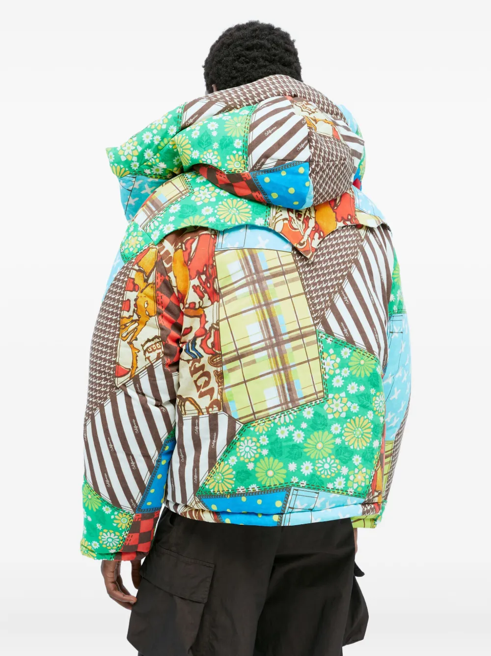 ERL patchwork-print down jacket Groen