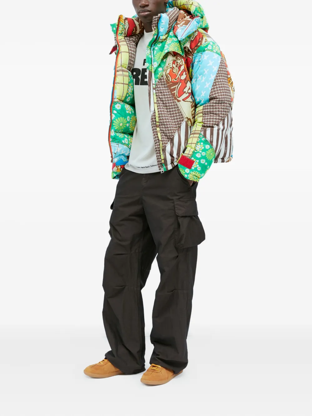 ERL patchwork-print down jacket Groen