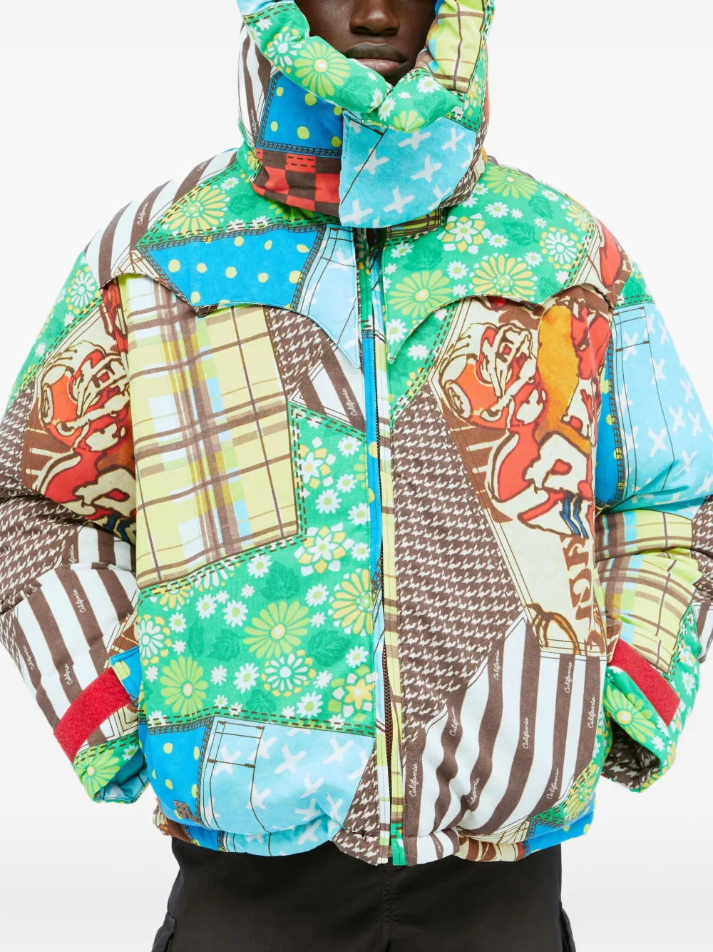 ERL patchwork-print down jacket Groen