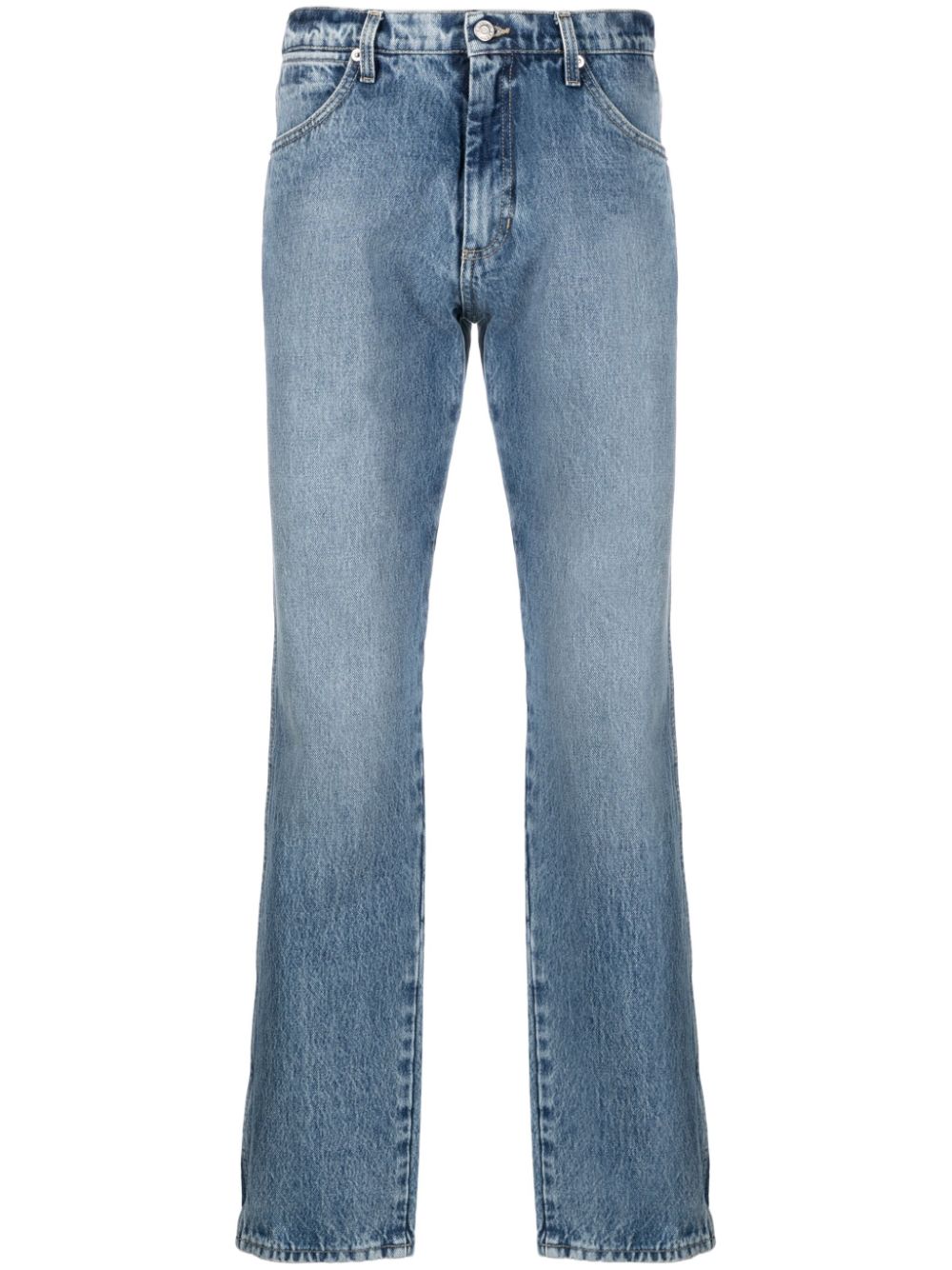 Bally logo-appliqué cotton straight-leg jeans Blauw