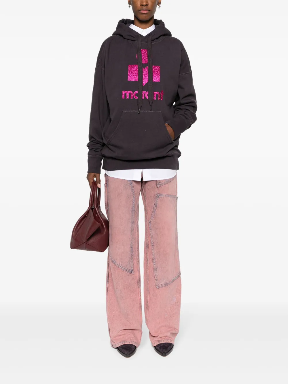 MARANT ÉTOILE logo-print glitter drawstring hoodie - Grijs