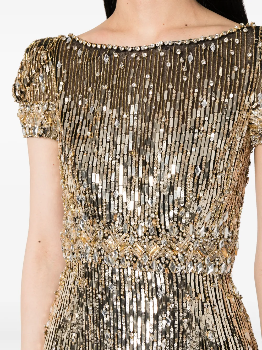 Shop Jenny Packham Sungem Sequin-embellished Dress In Gold