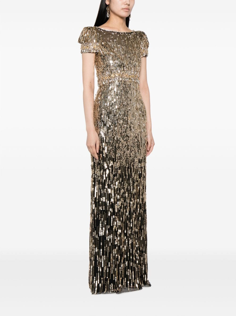 Shop Jenny Packham Sungem Sequin-embellished Dress In Gold