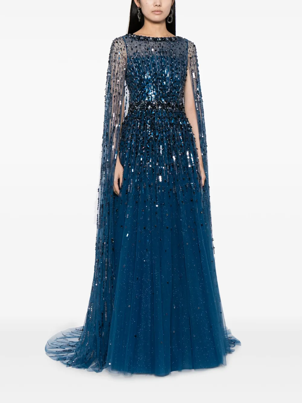 Jenny Packham Avondjurk verfraaid met kristallen - Blauw