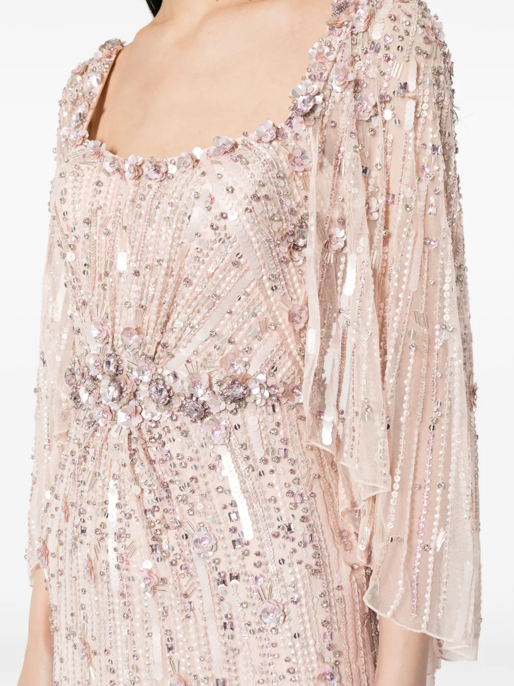 Shop Jenny Packham Brightstar Floral-appliqué Fitted Dress In Pink