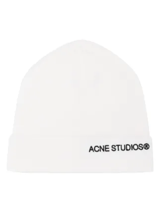 Acne Studios logo-embroidered ribbed-knit Beanie | White | FARFETCH