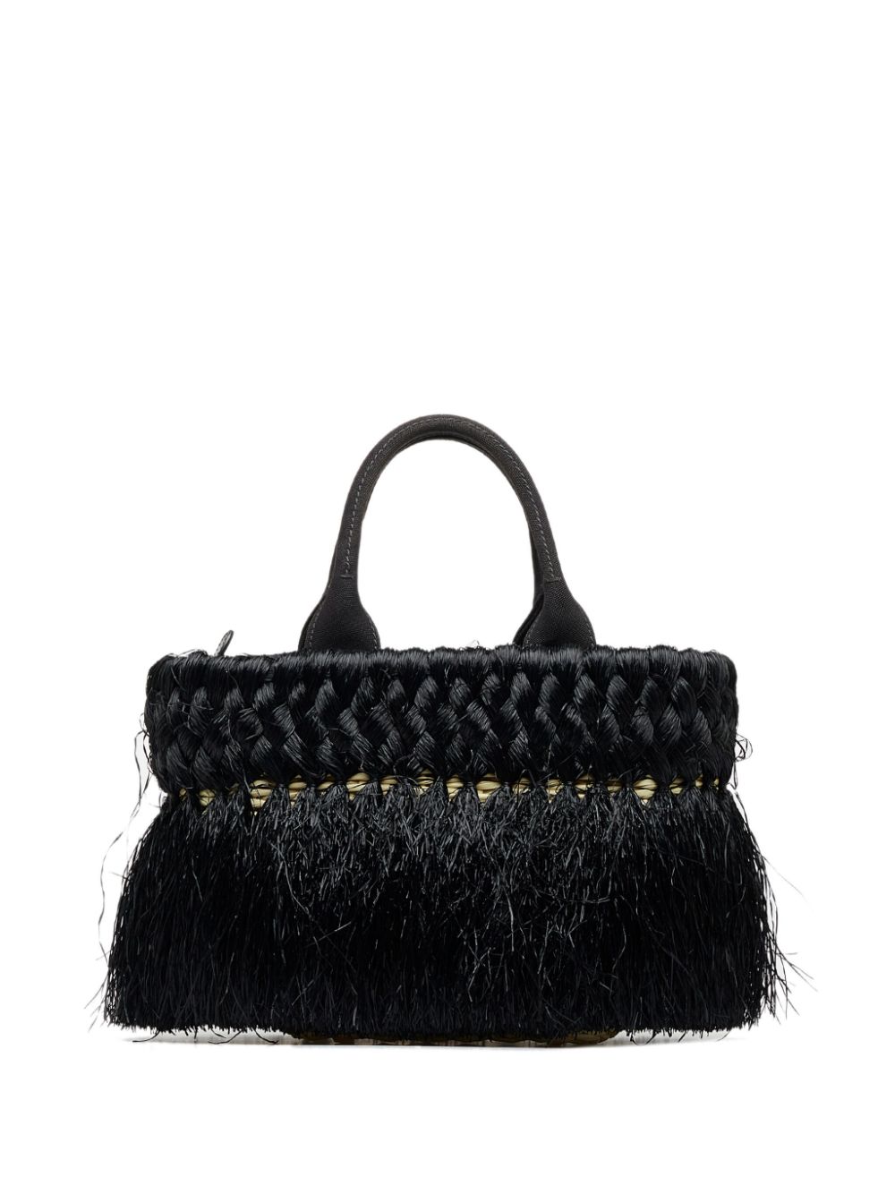 Prada Pre-Owned fringed raffia tote bag - Zwart