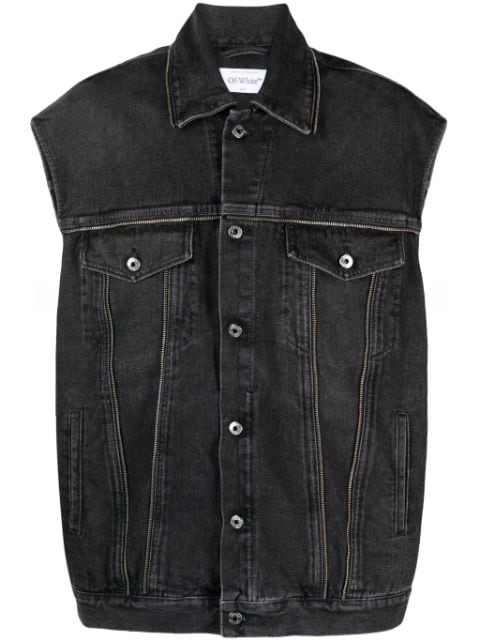 zip-embellished denim gilet