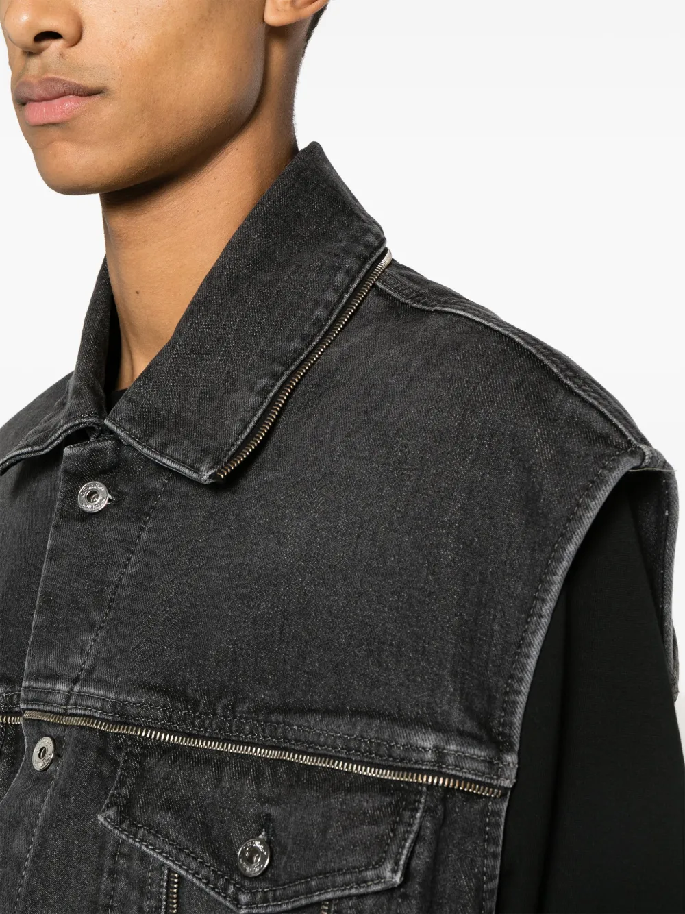 Shop Off-white Zip-embellished Denim Gilet In Grey