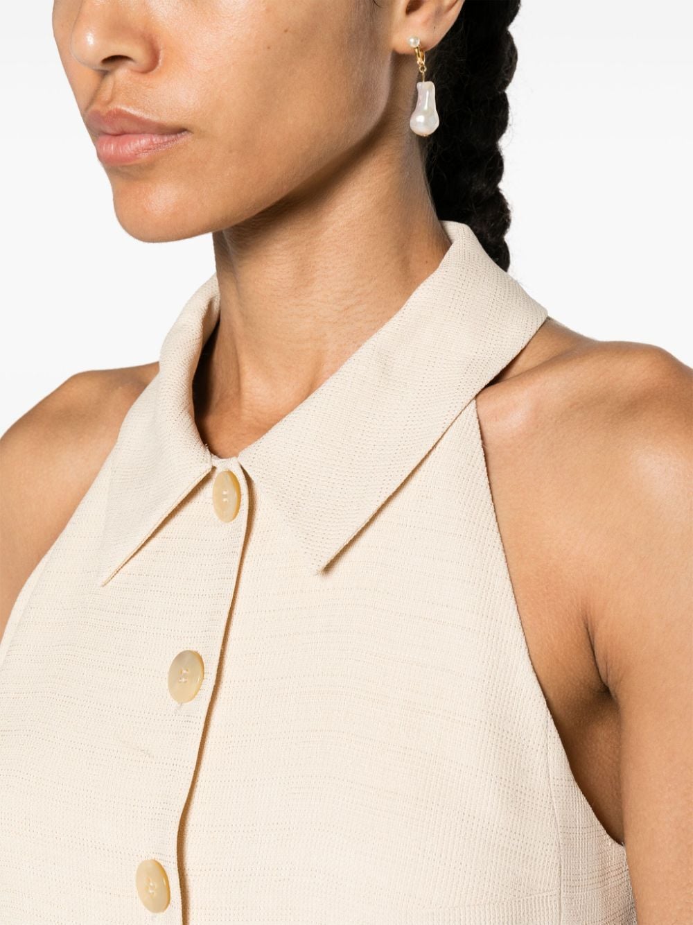Shop Claudie Pierlot Classic-collar Sleeveless Minidress In Neutrals
