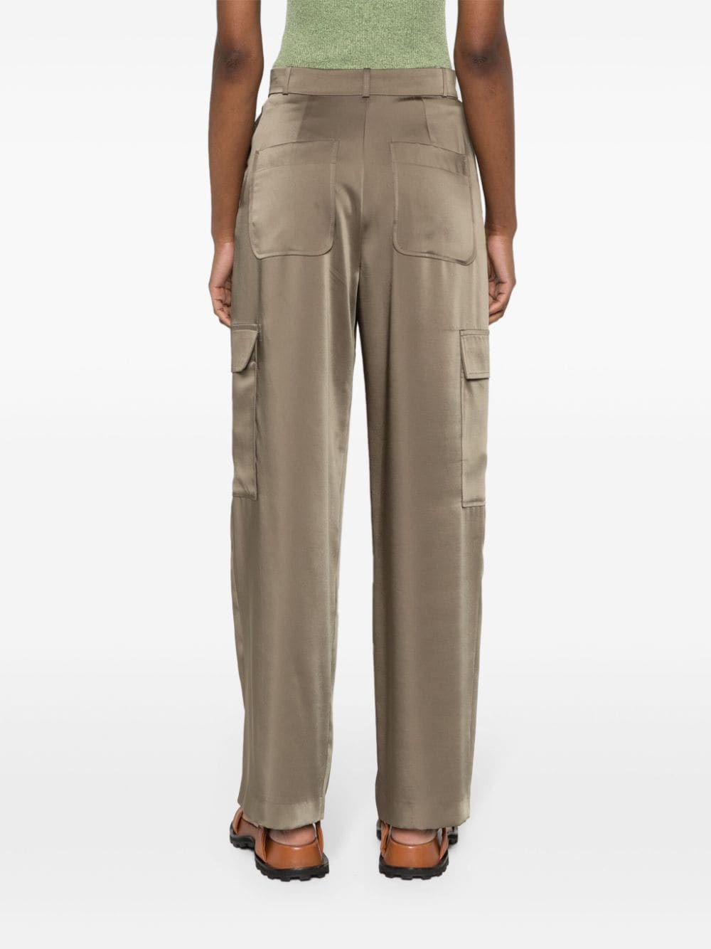 Shop Claudie Pierlot Satin-finish Straight-leg Trousers In Green