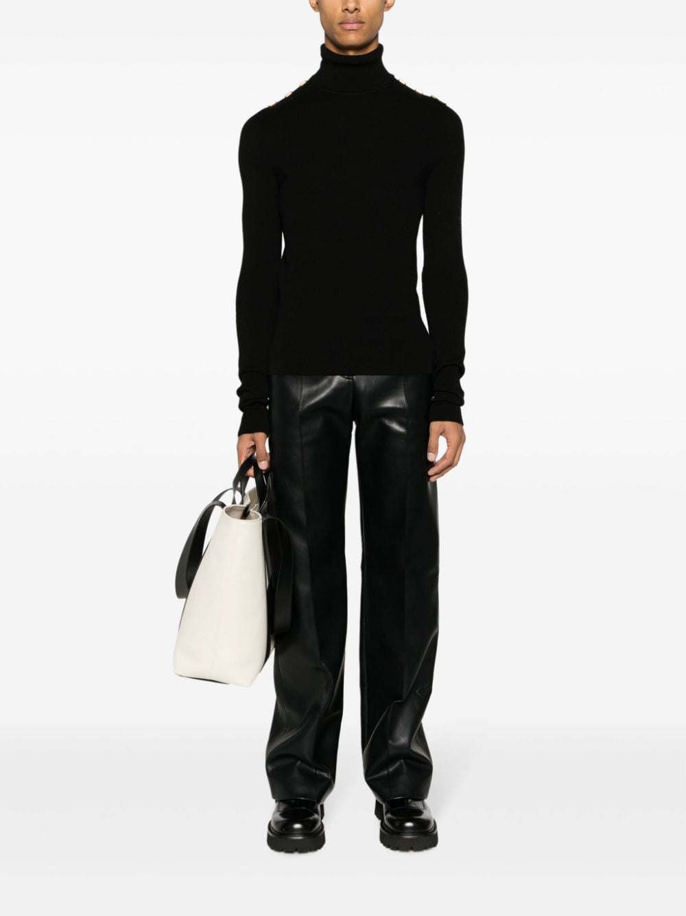 Shop Balmain Decorative-buttons Fine-ribbed Wool Jumper In Black