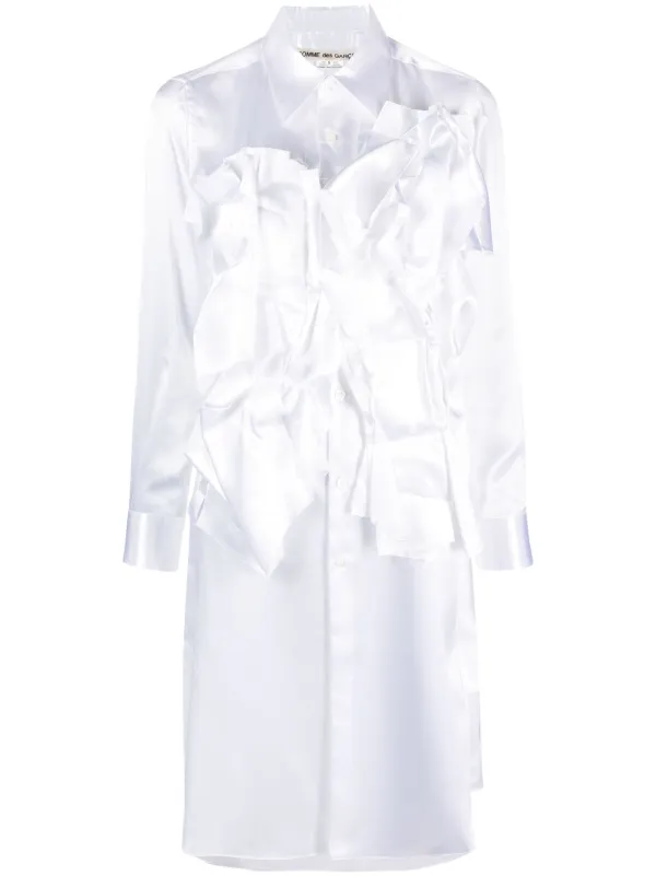 Comme des Garçons Ruffled Satin Shirtdress in White