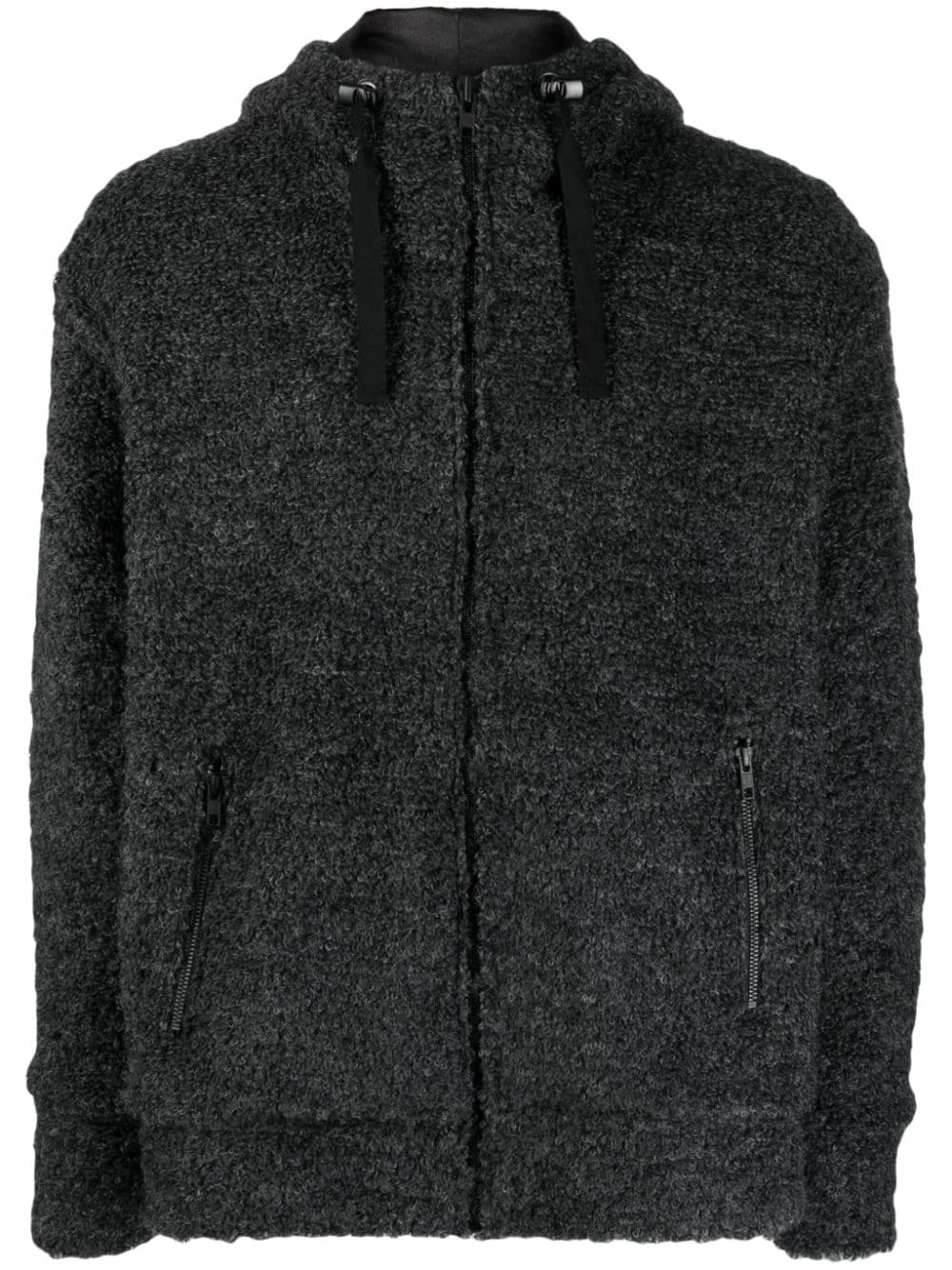 Junya Watanabe Textured Drawstring Zipped Hoodie In Grey