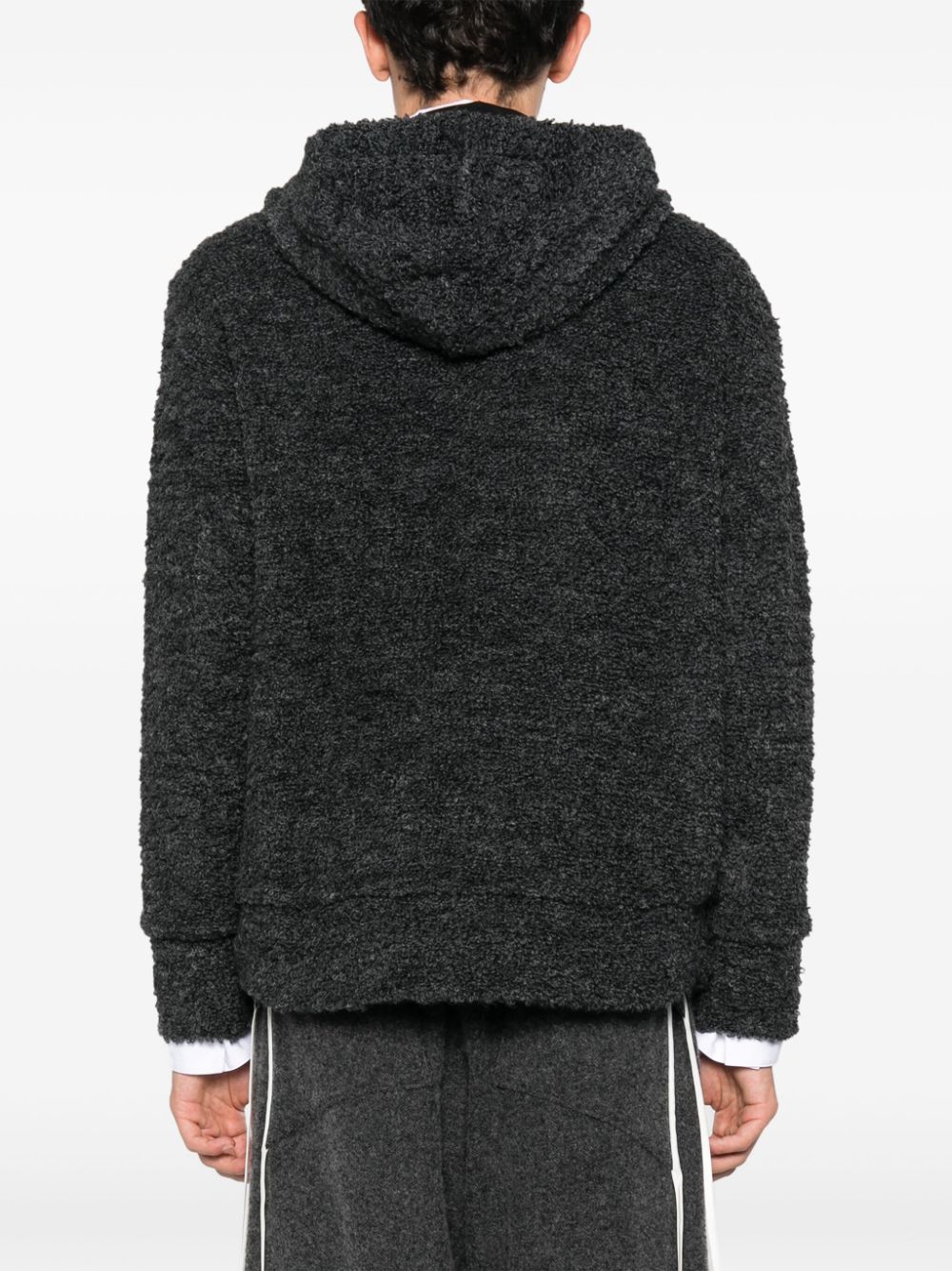 Shop Junya Watanabe Textured Drawstring Zipped Hoodie In Grey