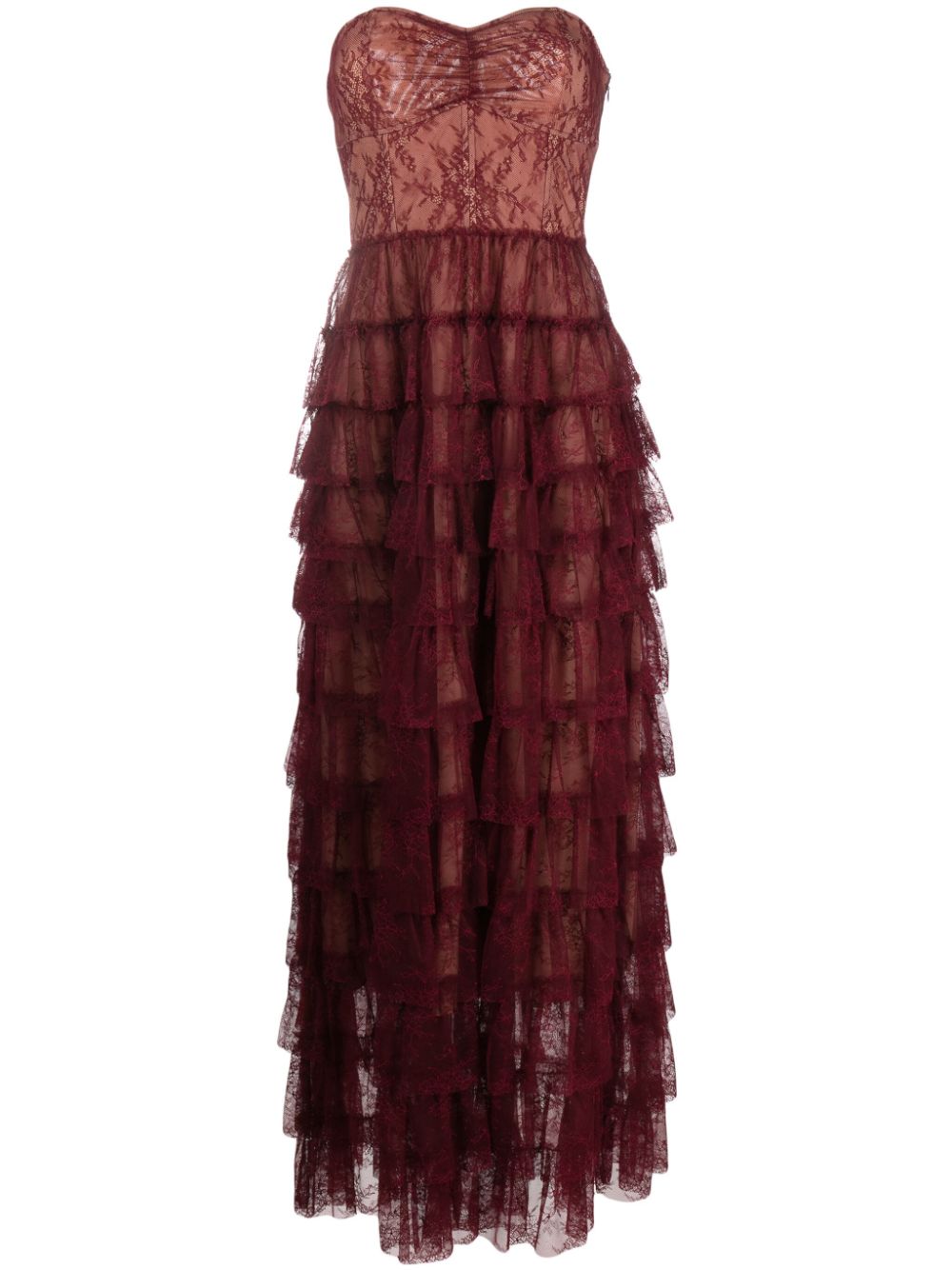 Twinset Ruffled Chantilly-lace Maxi Dress In Red