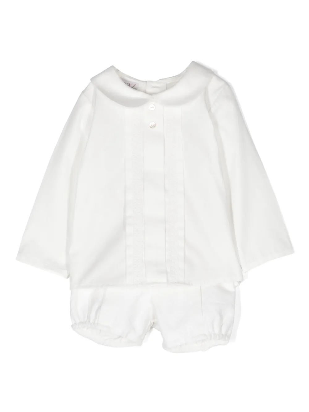 Paz Rodriguez Babies' Peter Pan Collar Shorts Set In White