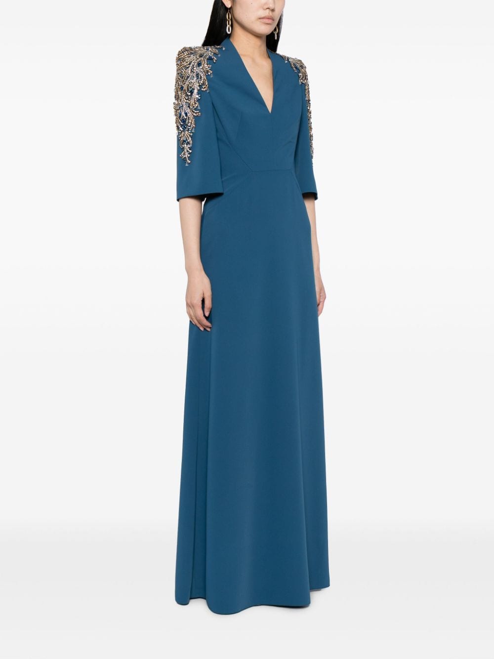 Shop Jenny Packham Babe Bead-embellished Maxi Dress In Blue