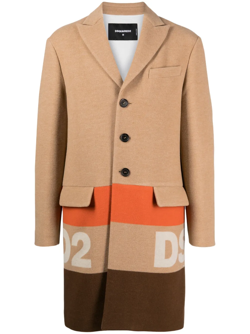 Dsquared2 colour-block single-breasted coat Bruin