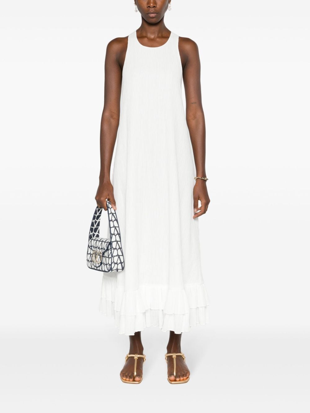 Shop Claudie Pierlot Ruffled Organic Cotton Maxi Dress In White