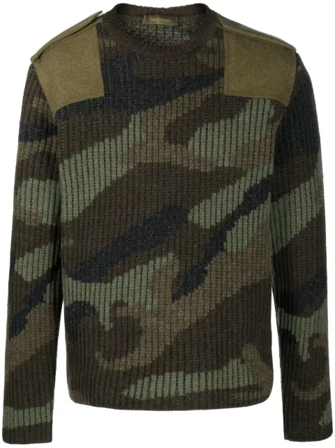 Valentino Garavani camouflage panelled ribbed-knit jumper