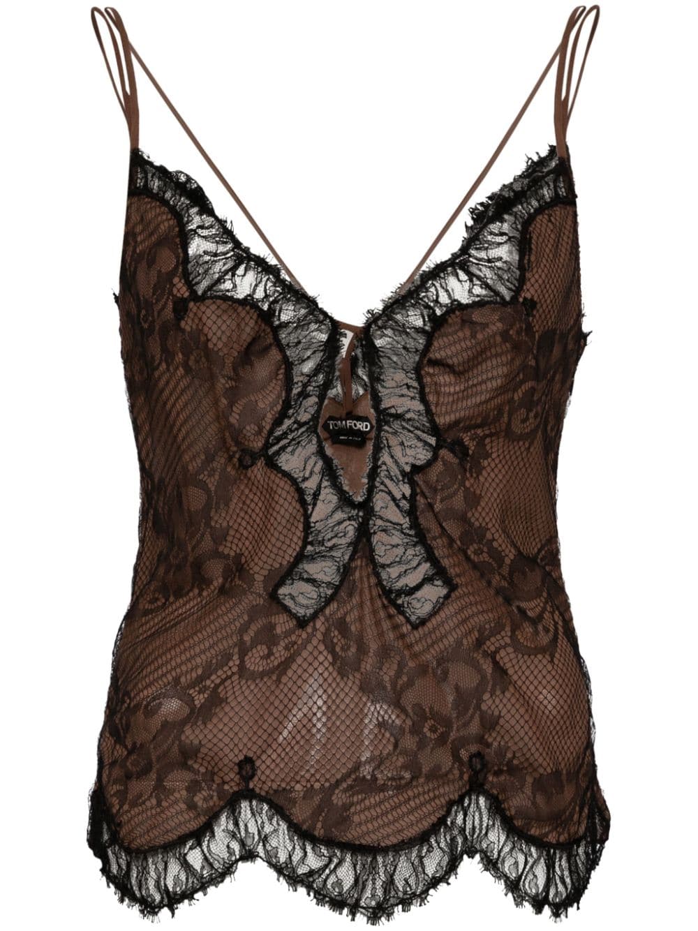 Tom Ford Chantilly-lace Slip Top In Brown