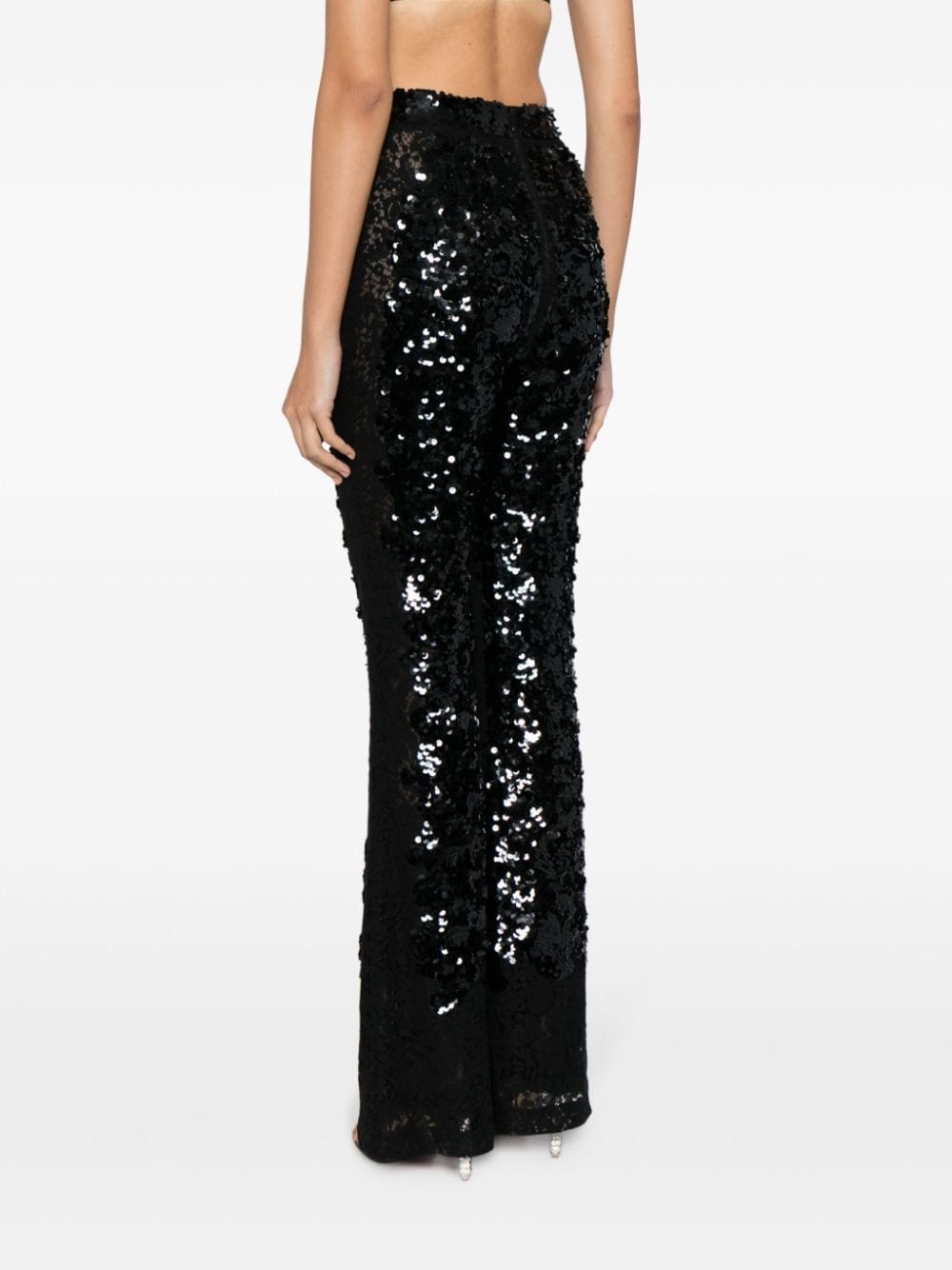Cynthia Rowley high-waisted sequinned flared trousers Zwart