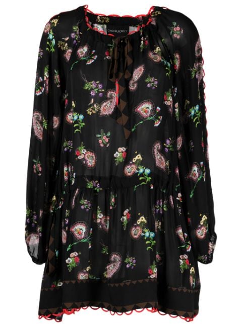 floral-print dropped-waist silk minidress