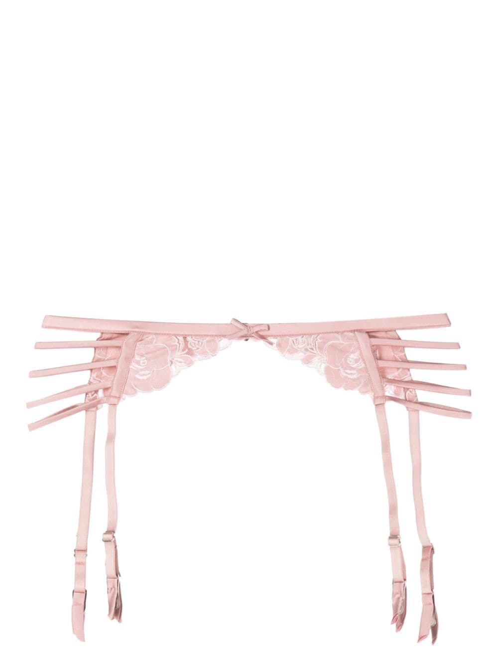 Fleur Du Mal Floral-embroidered Bow-detail Garter Belt In Pink